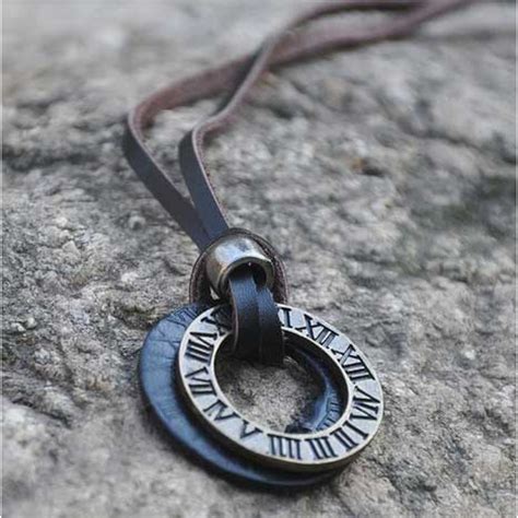 Mens Roman Necklace Leather Pendant for Men