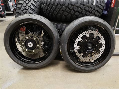 Closeout KTM / HUSKY Supermoto Wheels with tires Black Cush Hub black ...