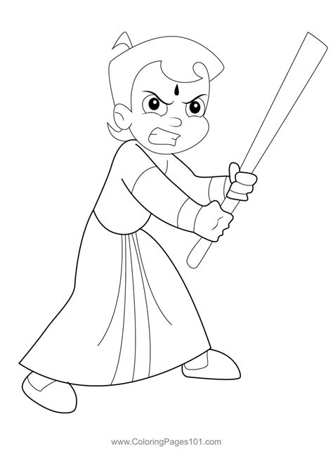 Chotta Bheem With Stick Coloring Page for Kids - Free Chhota Bheem Printable Coloring Pages ...