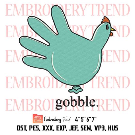 Gobble Turkey Thanksgiving Embroidery, Hand Turkey Balloon Funny Embroidery, Thanksgiving Gift ...