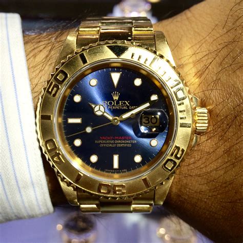 Rolex 16628 Yachtmaster 18k Yellow Gold Blue Dial Watch