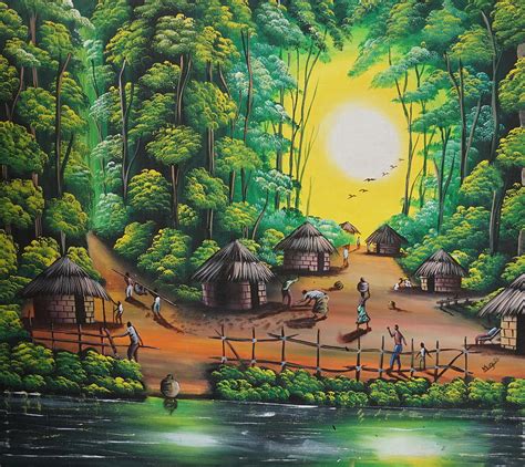 African village Painting by Mugi - Pixels