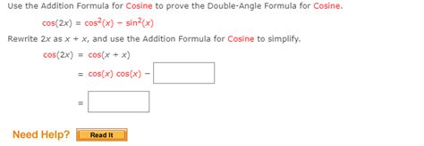 Solved Use the Addition Formula for Cosine to prove the | Chegg.com