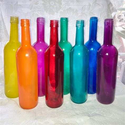 Colored Glass Bottles 8 Bottle Set Tinted Wine Bottles Bottle Tree Bottles Bottle Wall Bottles ...