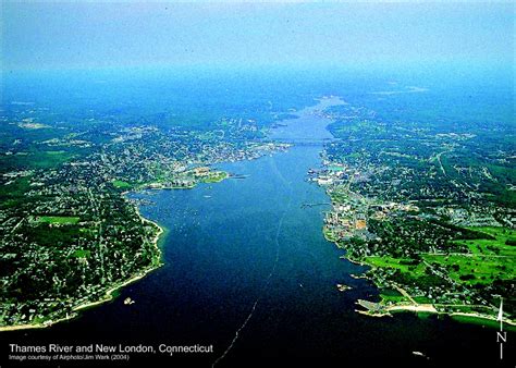 Thames River in New London, Connecticut - Aerial View