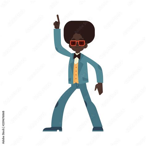 Vector illustration of african man dancing disco in flat cartoon style ...