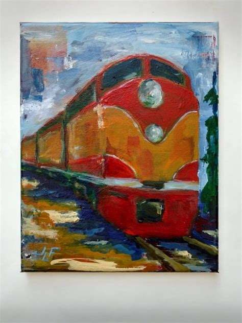 This is train an Original Acrylic Painting on Canvas by JLF. - Etsy