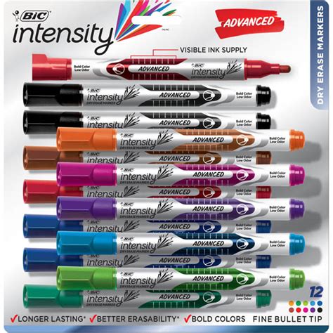 BIC Intensity Dry Erase Markers - Pocket Fine Tip Assorted Colors (12 ...