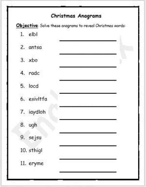 Christmas Words Anagrams Printable - EnglishBix