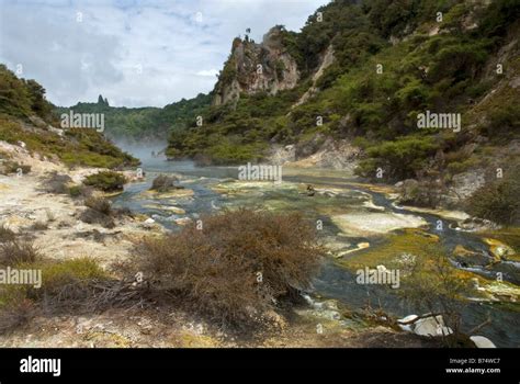 Cathedral Rocks and Waimangu Geyser at Waimangu Volcanic Valley near ...