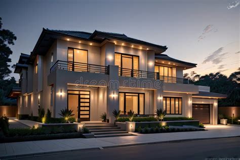 Exterior of a New Modern House with Large Windows with a Garden in a ...