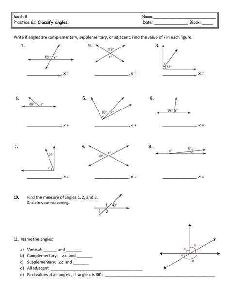 Vertical Angles Worksheet Pdf - Wordworksheet.com