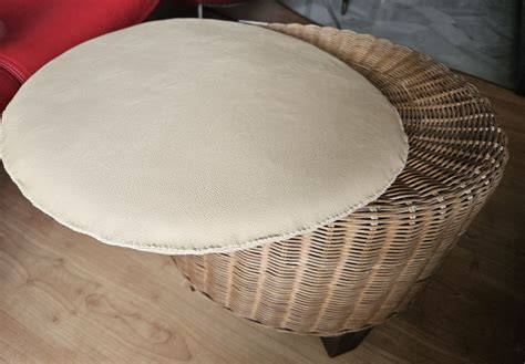 Rattan Round Stools with new Leather Seat Cushion, Furniture & Home ...