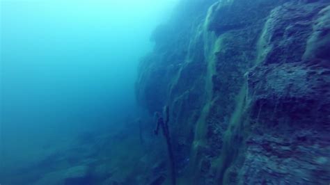 Freediver Exploring a side of a Underwater Cliff into a Quarry 4548437 ...