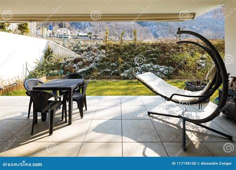 Veranda with Garden and Outdoor Furniture. Stock Photo - Image of apartment, home: 117198158