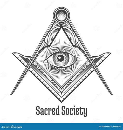 Masonic Freemasonry Stone Square And Compass With All Seeing Eye Inside Pyramid Triangle Emblem ...