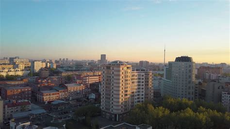 Morning cityscape of Moscow, aerial view 28344387 Stock Video at Vecteezy