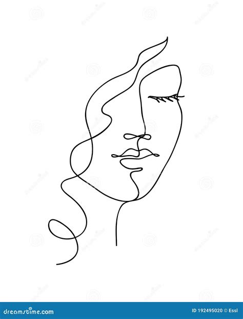 Abstract Woman Face with Wavy Hair. Black and White Hand Drawn Line Art Stock Vector ...