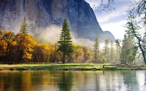 Nature morning scenery, forest, mountains, lake, mist Wallpaper ...