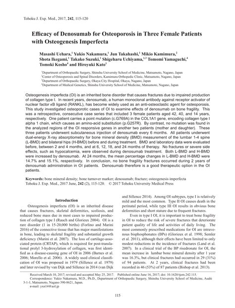 (PDF) Efficacy of Denosumab for Osteoporosis in Three Female Patients with Osteogenesis Imperfecta