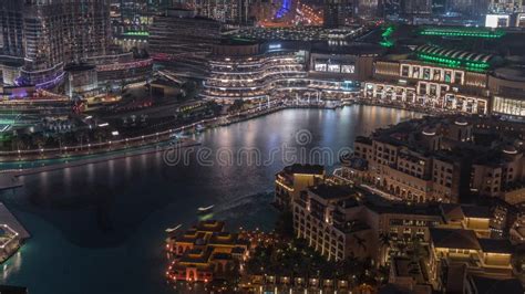 Dubai Fountain Aerial Night Timelapse. Musical Fountain, Located in an ...