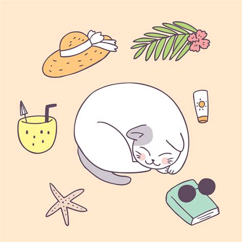 Cartoon cute summer cat sleeping vector. 544408 Vector Art at Vecteezy