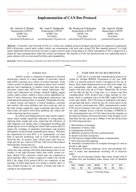 (PDF) Implementation of CAN Bus Protocol | International Journal IJRITCC - Academia.edu