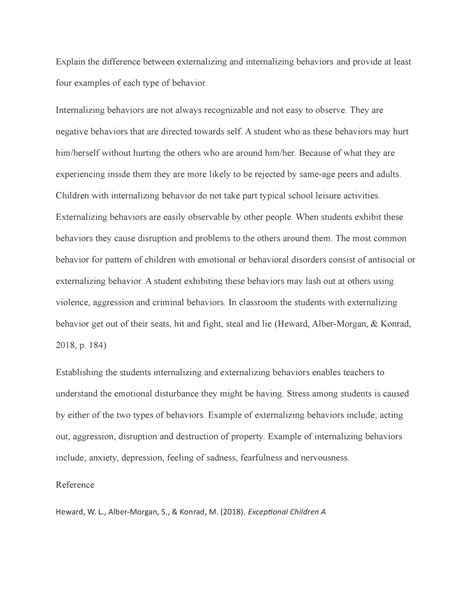 Internalizing behaviors - Internalizing behaviors are not always ...