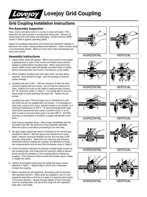 Grid Coupling Installation Instructions | Screw | Lubricant