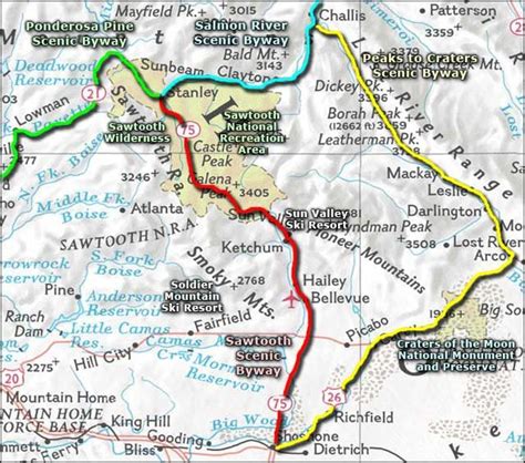 Sawtooth Scenic Byway area map | Byways, Scenic byway, Scenic