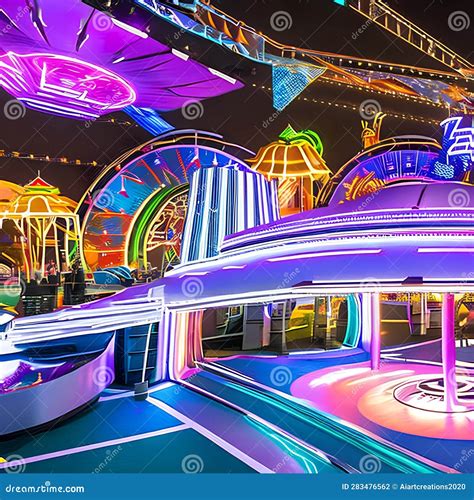 98 a Futuristic Amusement Park with Thrilling Rides, Holographic Entertainment, and Immersive ...