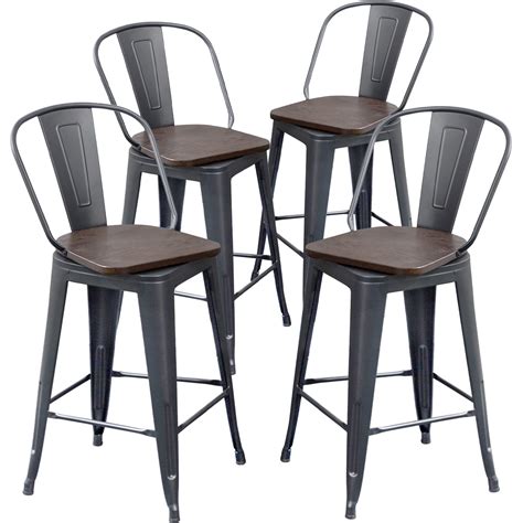 Buy AKLAUS Swivel Metal Bar Stools with Backs Counter Stools Set of 4 ...