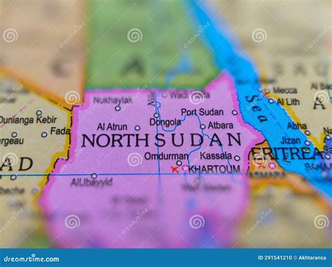 North Sudan Country and Location on Map, Macro Shot and Close-up of North Sudan on Map, Travel ...