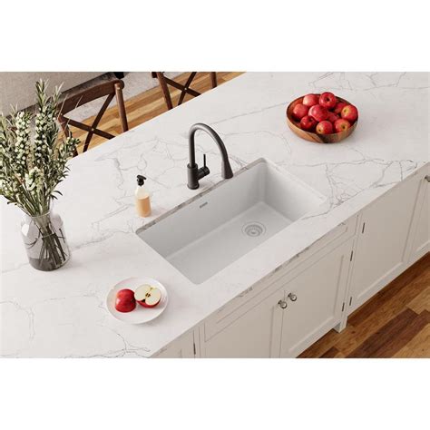 Elkay Quartz Classic White Quartz 33 in. Single Bowl Undermount Kitchen ...