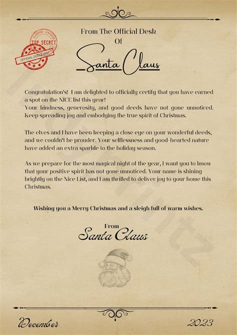 Official Santa Letter, Nice List Certificate, Santa Printable , Santa Digital Download ,pdf ...