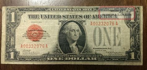 1928 Red Seal $1 Us Note In F+ Look