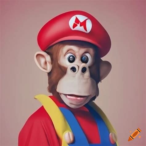 Ape wearing super mario costume on Craiyon