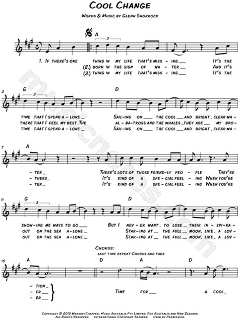 Little River Band "Cool Change" Sheet Music (Leadsheet) in A Major - Download & Print - SKU ...