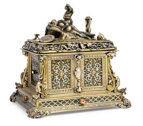 AN AUSTRIAN SILVER-GILT METAL, SILVER AND ENAMELLED JEWEL CASKET