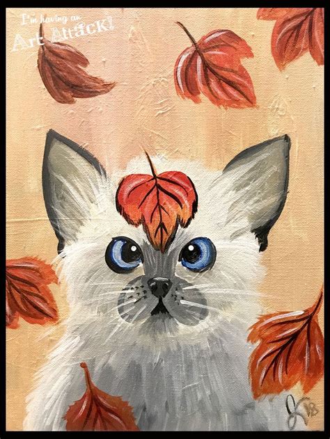 Fall Cat | Cat painting, Fall canvas painting, Halloween canvas paintings