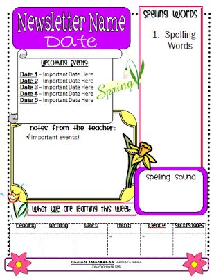 Spring Newsletter Template - Classroom Freebies