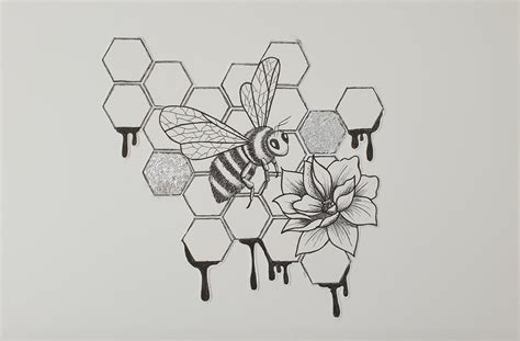 Bee Honeycomb Drawing