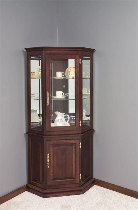 Hardwood Corner Curio Cabinet with Enclosed Base | Living room corner furniture, Corner ...