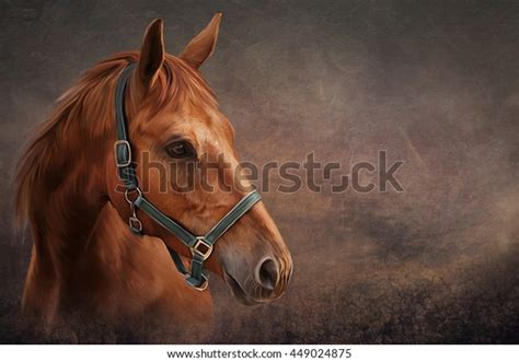 Drawing Red Horse Portrait Oil Painting Stock Illustration 449024875 ...