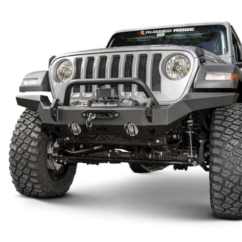 Rugged Ridge® - Jeep Gladiator 2020 Full Width Black Front Winch HD Bumper