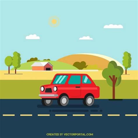 Car on the road vector clip art. | Road drawing, Car cartoon, Car