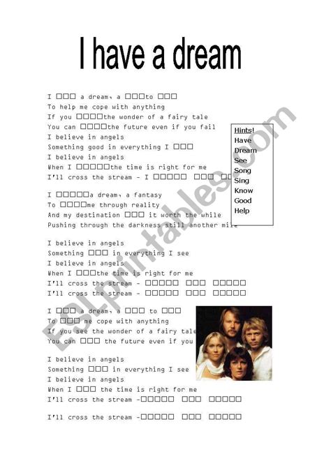 I have a dream - Abba lyrics - ESL worksheet by Laura-Jane