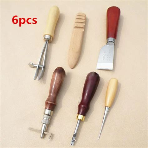 Adeeing 6pcs/set DIY Leather Craft Tools Punch Kit Set Handmade Leathercraft Sewing Kit Set for ...