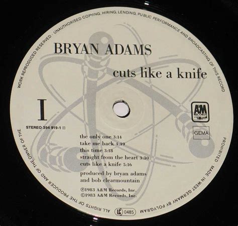 Bryan Adams Cuts Like a Knife Album Cover Gallery & 12" Vinyl LP Discography Information # ...