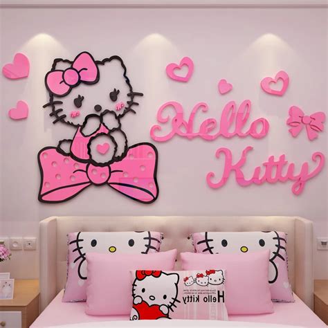 Cartoon 3D Acrylic Wall Sticker Hello Kitty Wall Stickers for Kids Rooms Decoration Chambre ...